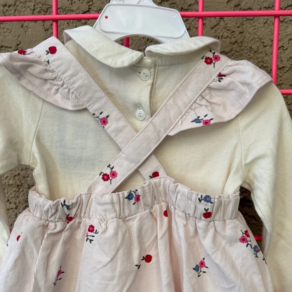 New GAP Baby Set Cream Bodysuit/Light Pink Corduroy Dress With Floral Design